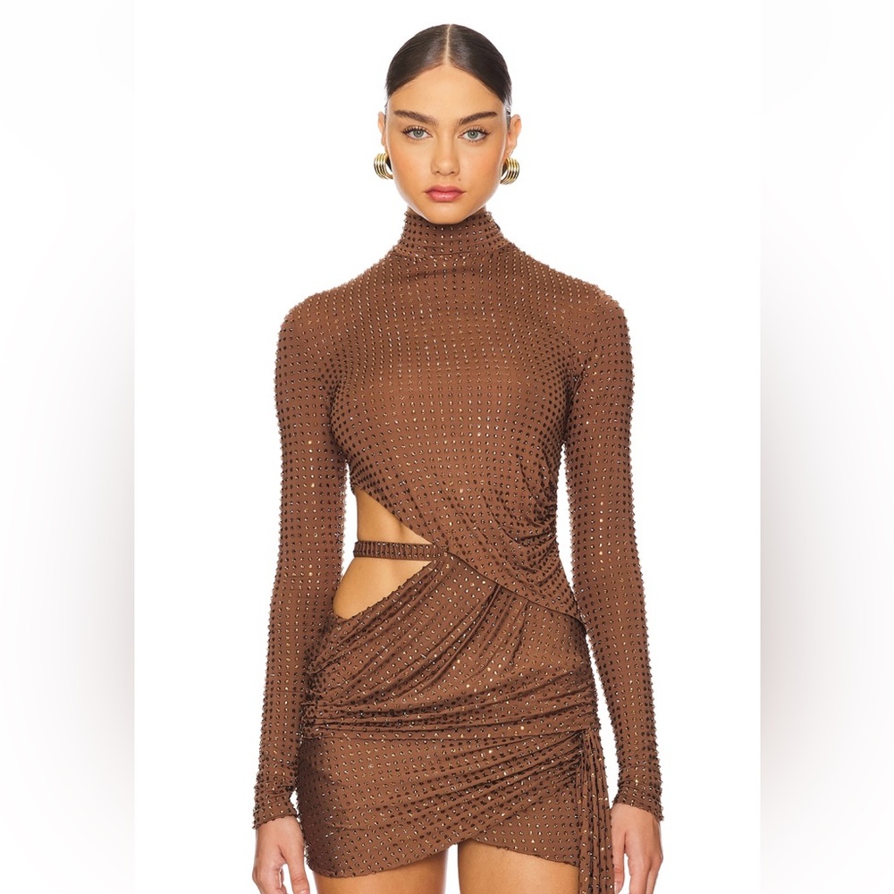 Santa brands embellished brown top with open side